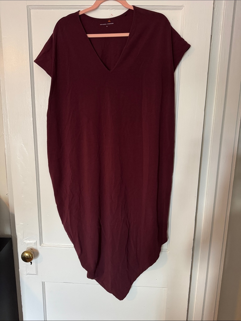Universal Standard Asymmetrical V-Neck Dress in Maroon